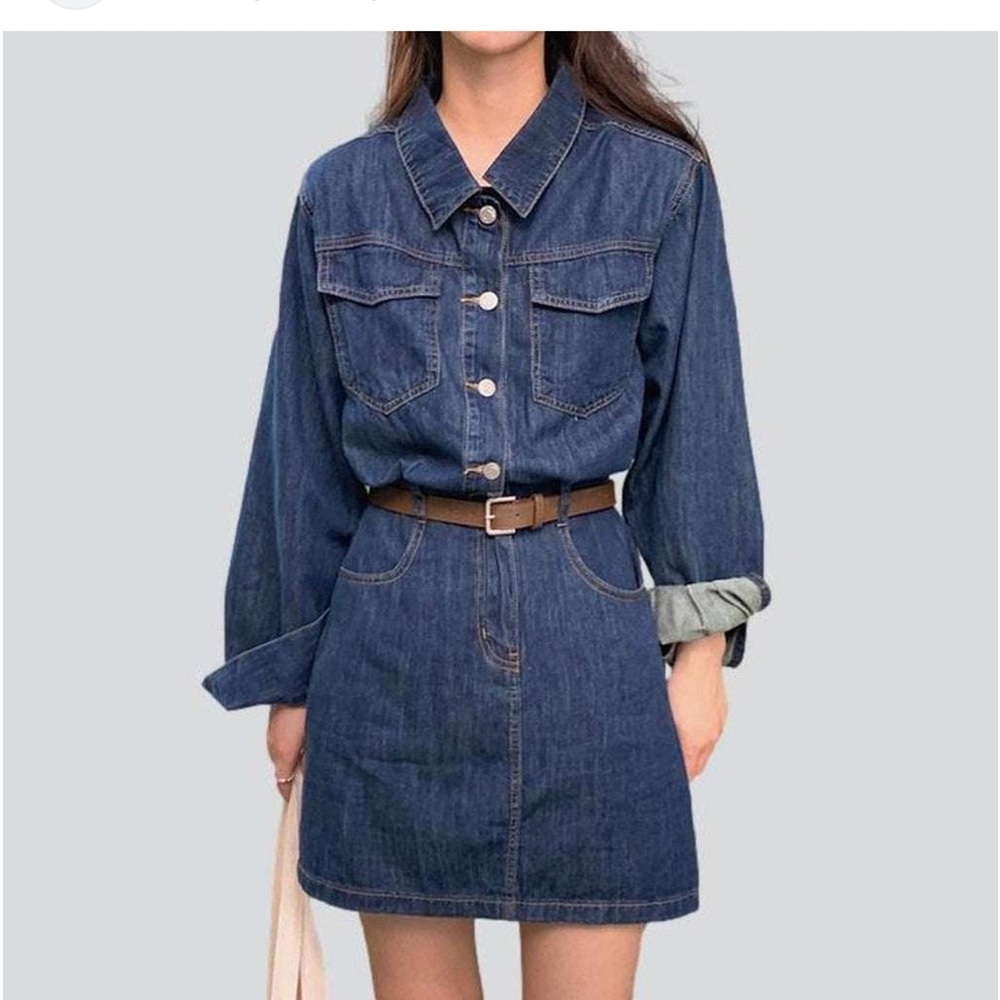 XURLI  denim mini button front dress size small country modest